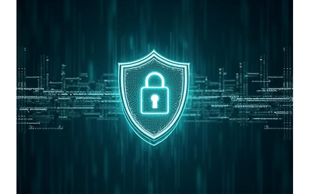 Abstract depiction of digital security with a padlock icon and secure data pathways.